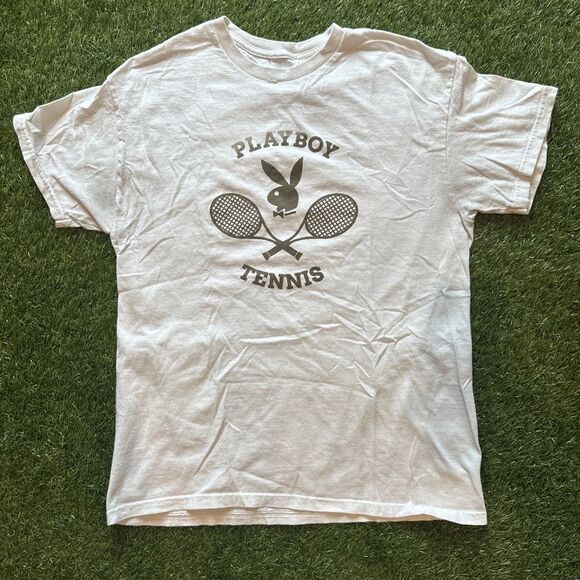 Other - Playboy Tennis Club Mens Crewneck T-Shirt White Medium 100% Cotton Short Sleeve